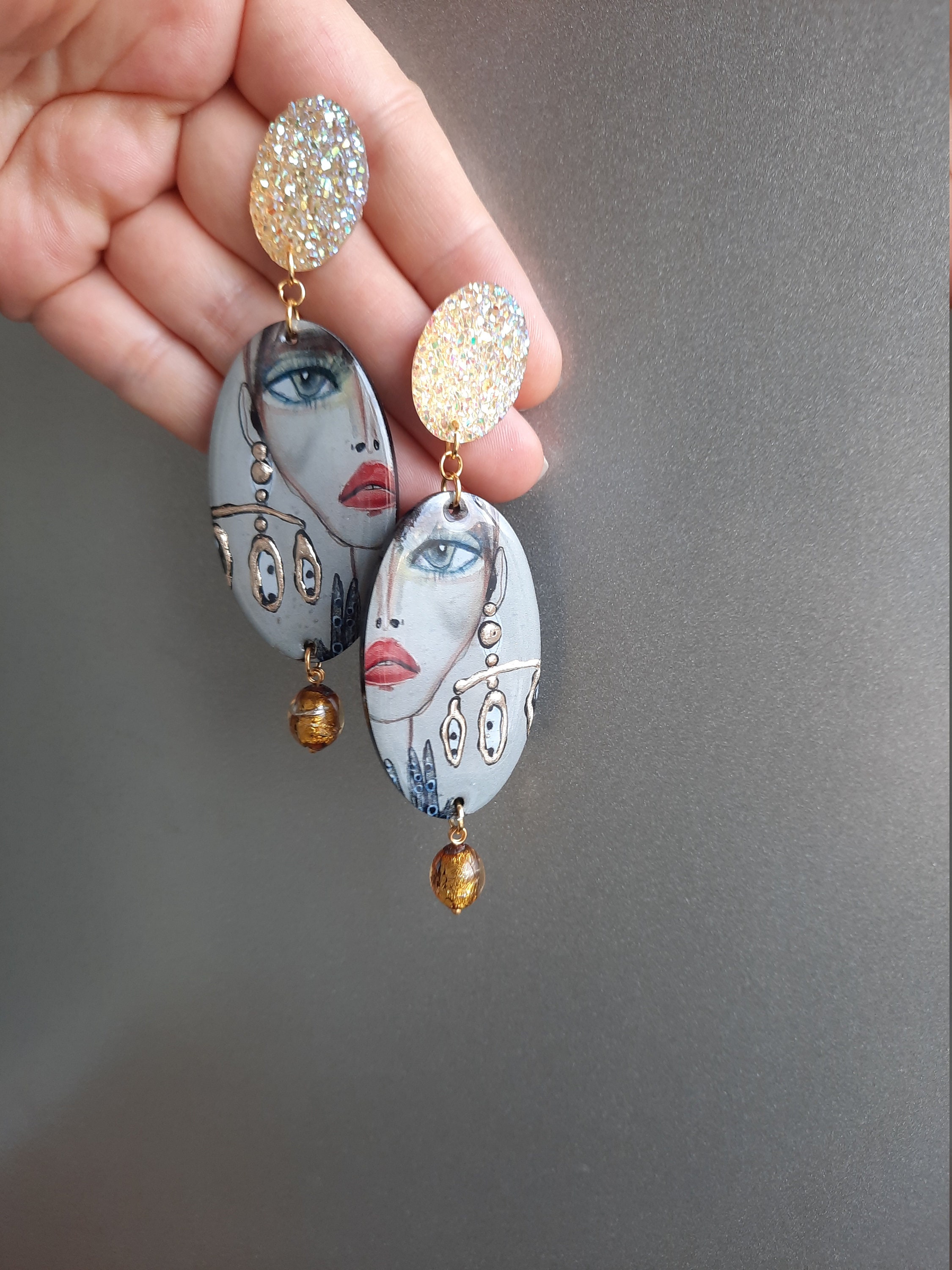 Cool Big Earrings Fashion Jewelry Oval Long Earrings Etsy