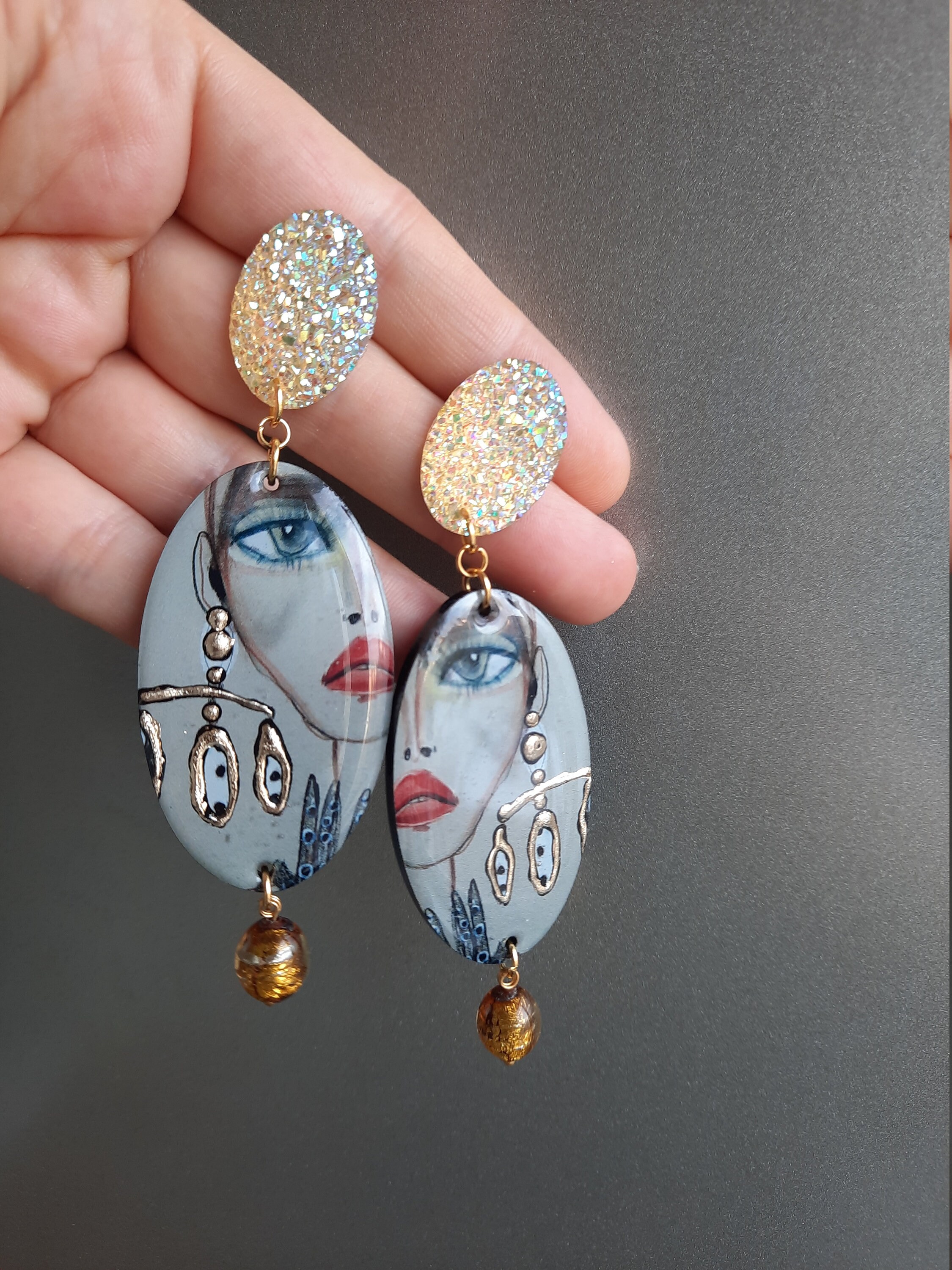 Cool Big Earrings Fashion Jewelry Oval Long Earrings Etsy