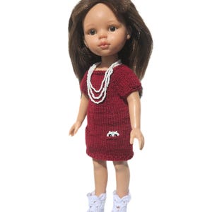 burgundy hand-knitted dress for dolls size 32-34 cm,Paola Reina Doll Clothes knitted, handmade dress doll with summer shoes