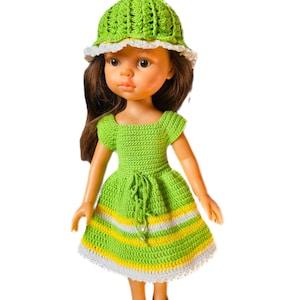 doll clothes for Paola Reina, doll 12&quot;/32 cm, crochet green yellow dress and shoes for dolls, outfit for doll, summer dress,