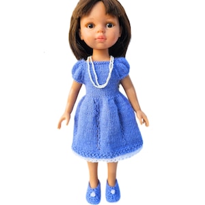 clothes for dolls, dress for doll Paola Reina, blue knitted dress for doll, fine dress doll, handmade dress for doll size 12,5 inch/ 32 cm