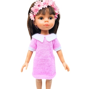 gestricktes rosa Kleid für Puppe der Größe 30-33 cm, Sommer-Puppenkleid für Paola Reina