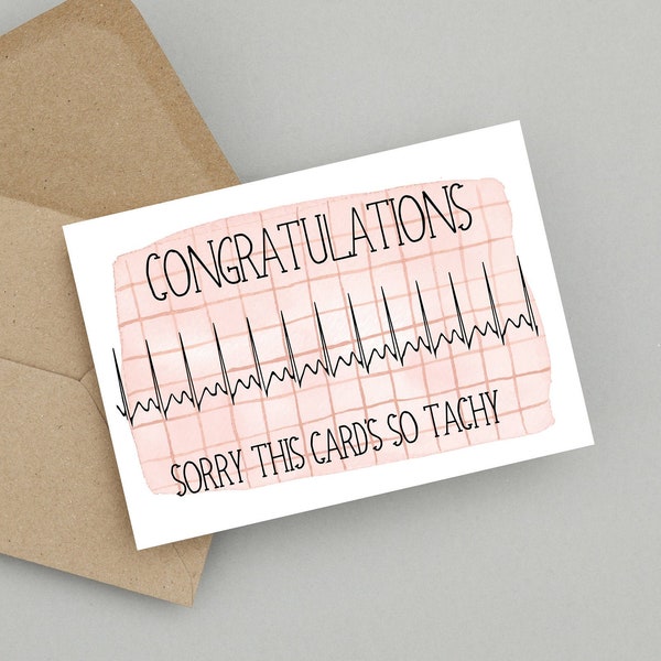 Gefeliciteerd Tachycardie | ECG Trace grappige kaart | Dokter/verpleegkundige/paramedicus verjaardag | Cardiologie Humor