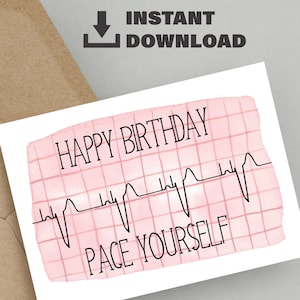 DIGITAL DOWNLOAD | ECG Trace Funny Card | Doctor/Nurse/Paramedic Birthday | Cardiology Humour