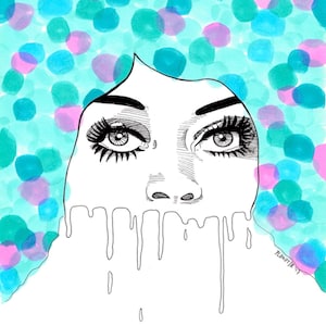 Art print of handmade ink and marker portrait illustration, limited artwork of a pretty woman