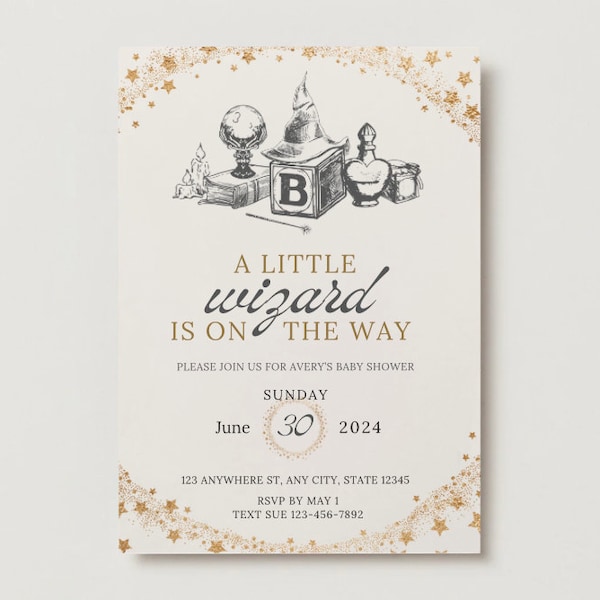 Editable Wizard Witch Magic Themed Baby Shower Invitation Template Download
