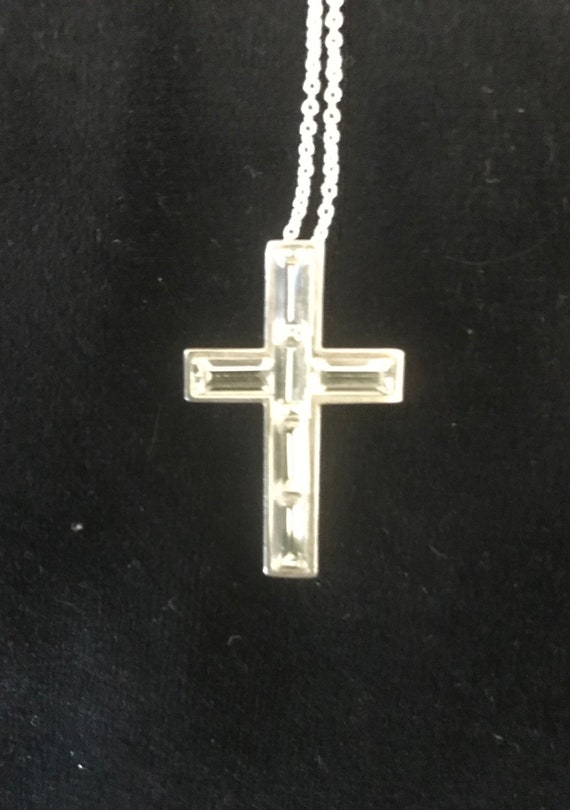 Striking 90s Sterling Silver Cross, 6 Swarovski Ba