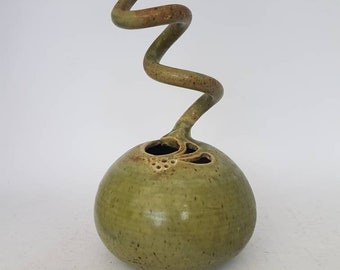 Vase green Art ceramic design vase, studio ceramic, dented