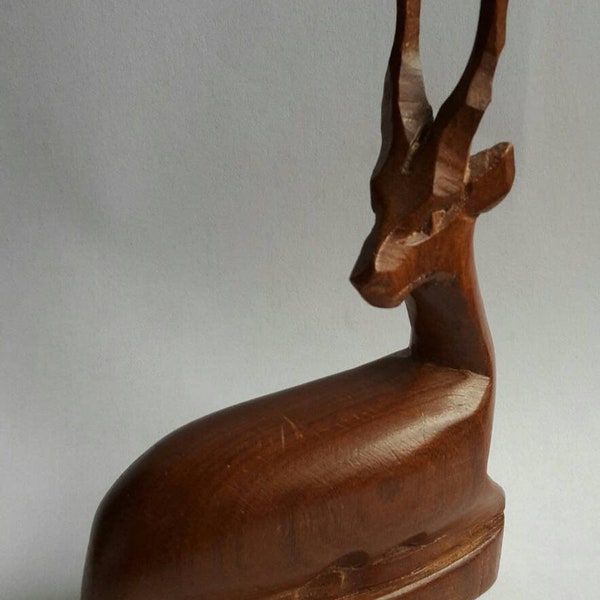 Teakholz Figur Antilope, Handarbeit, 60er Jahre