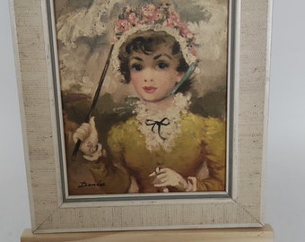 Picture, young woman, print framed, vintage