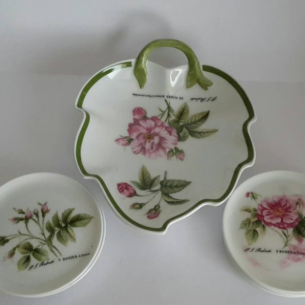 Hutschenreuther Porzllan anbietschale and 6 small plates with rose decoration, vintage