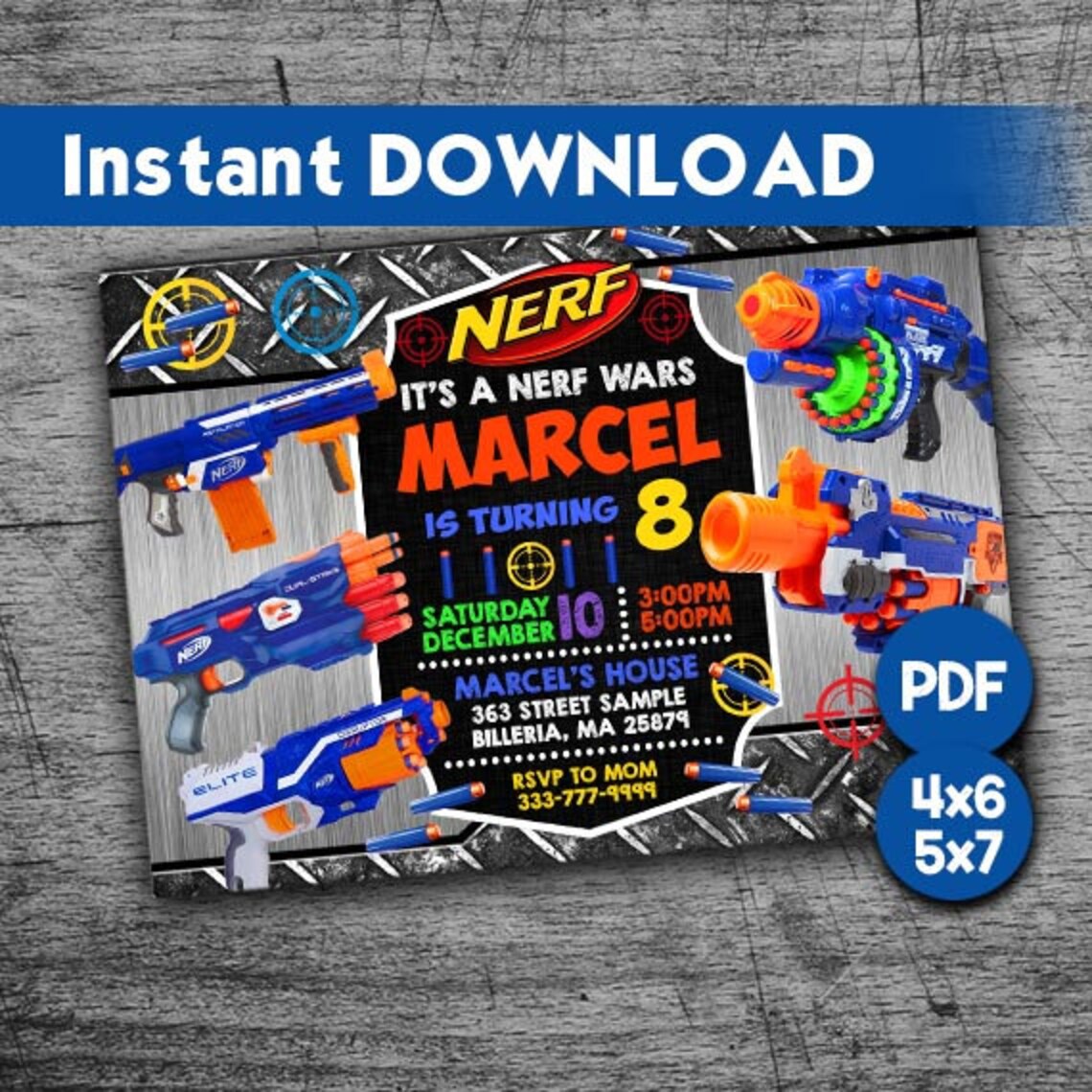 Nerf Invitation Nerf Wars Invitation Nerf Invite Nerf Wars | Etsy