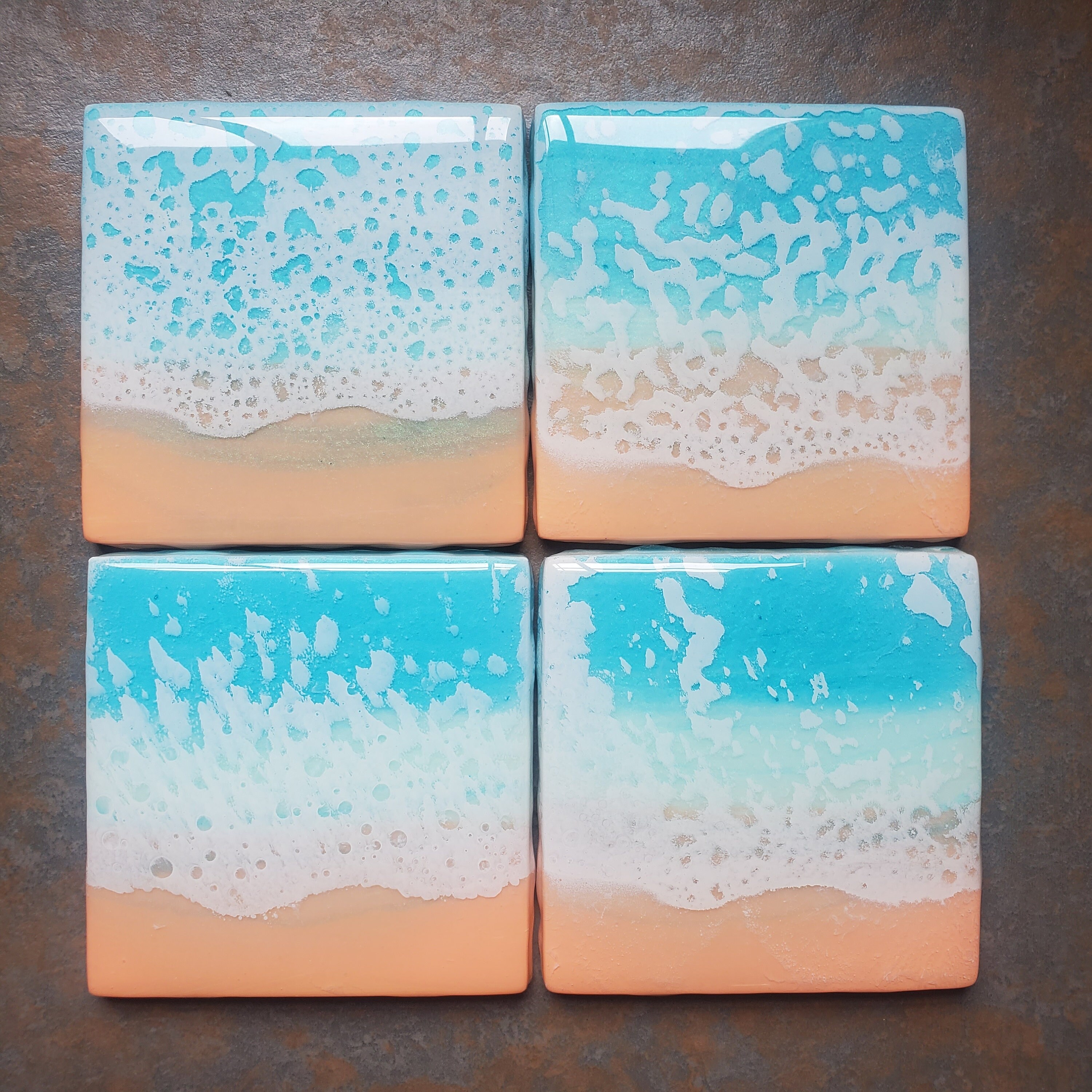 Epoxy Resin Beach Coaster Set de 4 Ocean Waves Pink Sand Etsy