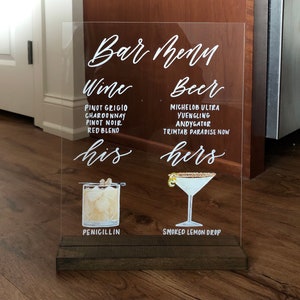 Acrylic Wedding Sign Personalized Drinks Menu Arch Wedding Sign Signature Drink Cocktail Wedding Bar Menu