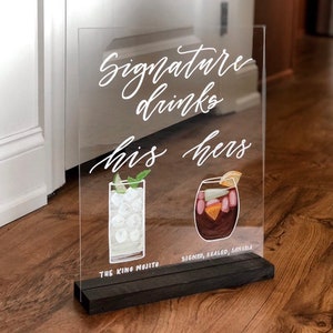 signature drink sign | hand painted drink sign | wedding bar sign | wedding signature drinks sign | acrylic signature drink sign | bar menu