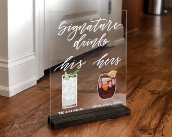 signature drink sign | hand painted drink sign | wedding bar sign | wedding signature drinks sign | acrylic signature drink sign | bar menu