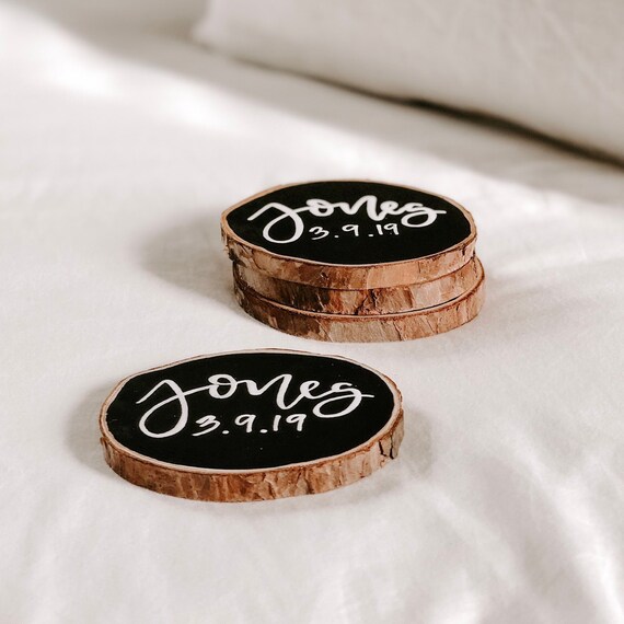 Family Name Wood Coaster Personalized Wood Slice Coasters Wood Slice Ornament Custom made Coasters