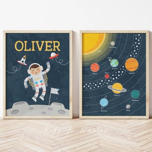 Set of 2 Solar System Poster for Kids - Educational Space Wall Art Print with Planets, Astronomy, and Science - Classroom and Nursery Decor