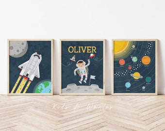 Set of 3 Solar System Poster for Kids - Educational Space Wall Art Print with Planets, Astronomy, and Science - Classroom and Nursery Decor