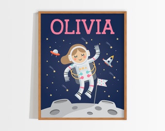 Space Nursery Prints Space Nursery Decor Astronaut Girl Space Poster Kids Wall Art Wall Art Prints Space Room Decor