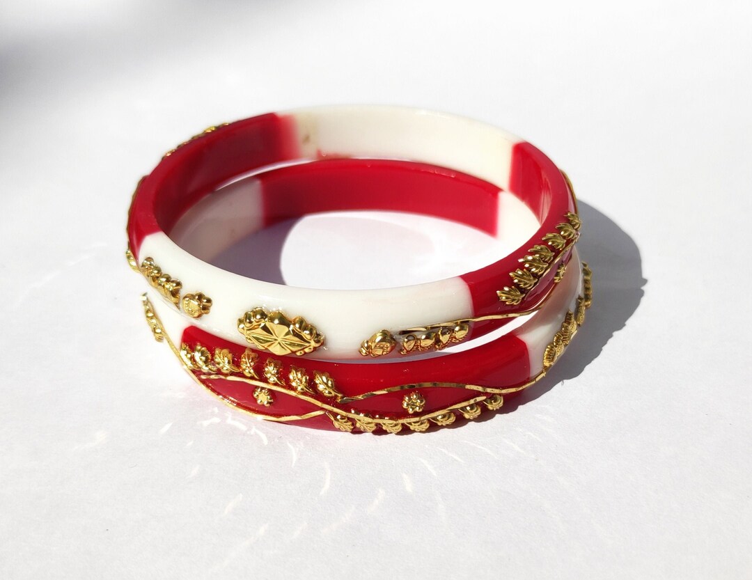 Bengali White and Red Designer Bangle Gold Plated.shakhamade Etsy