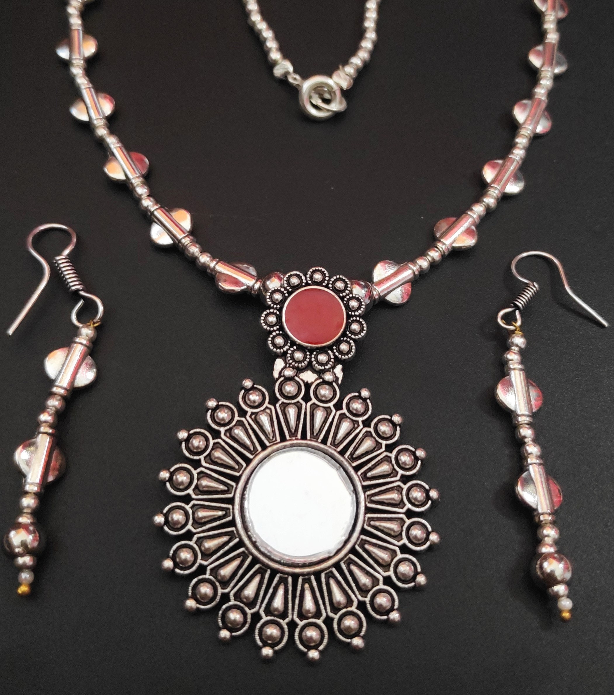 Unique Silver Mirror Necklace Set Bohemian Ethnic Bollywood Etsy