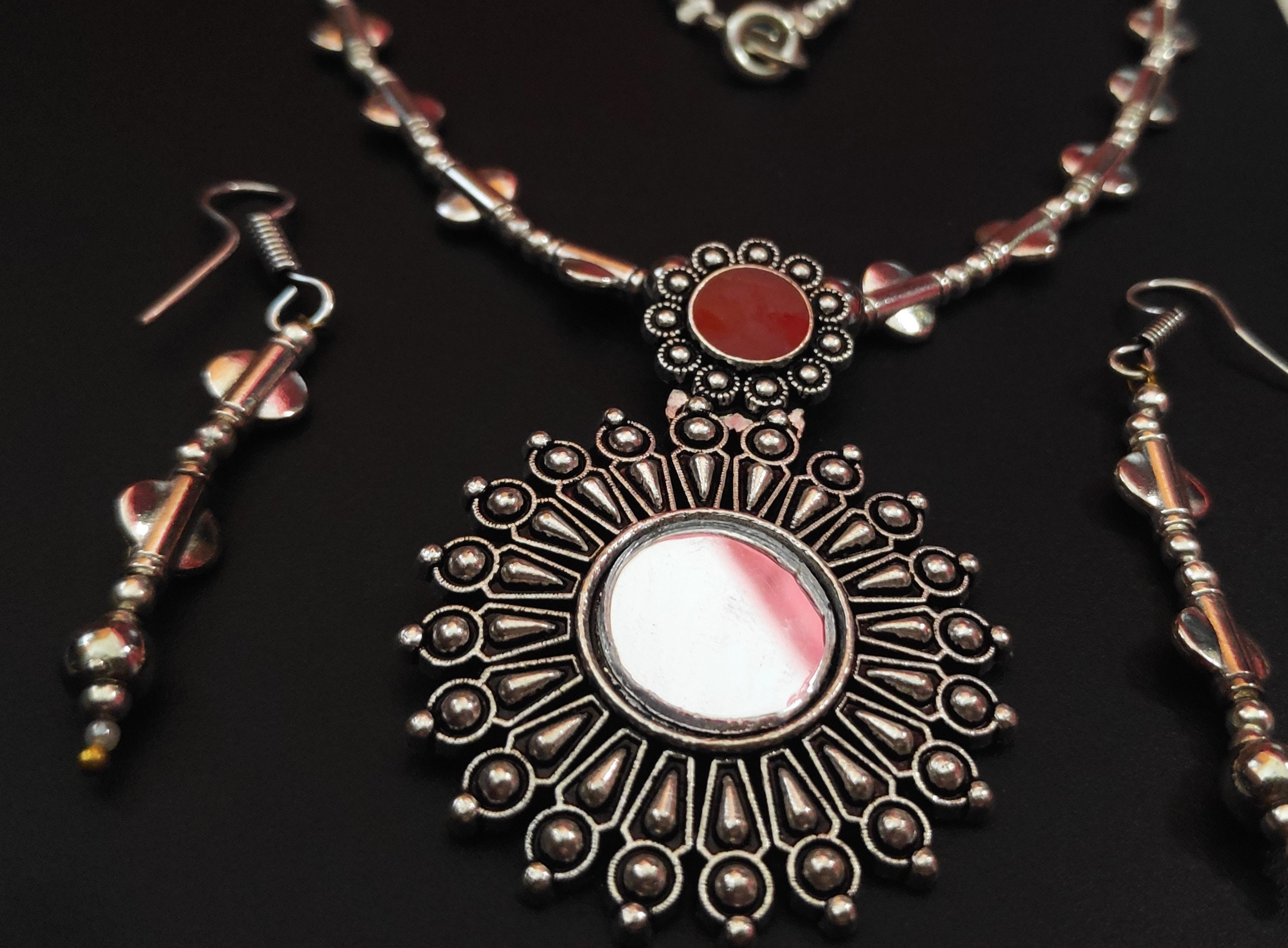 Unique Silver Mirror Necklace Set Bohemian Ethnic Bollywood Etsy