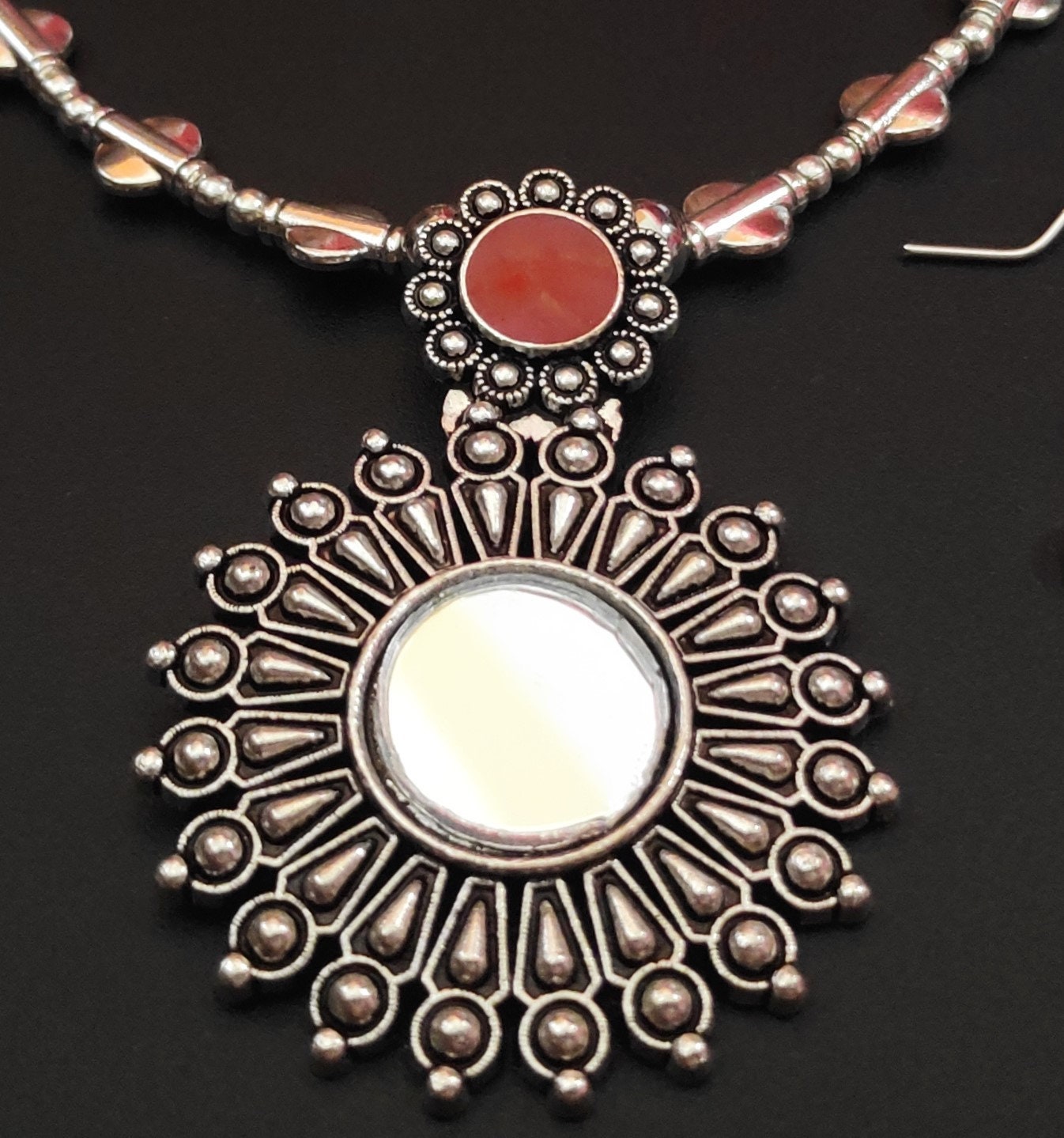 Unique Silver Mirror Necklace Set Bohemian Ethnic Bollywood Etsy