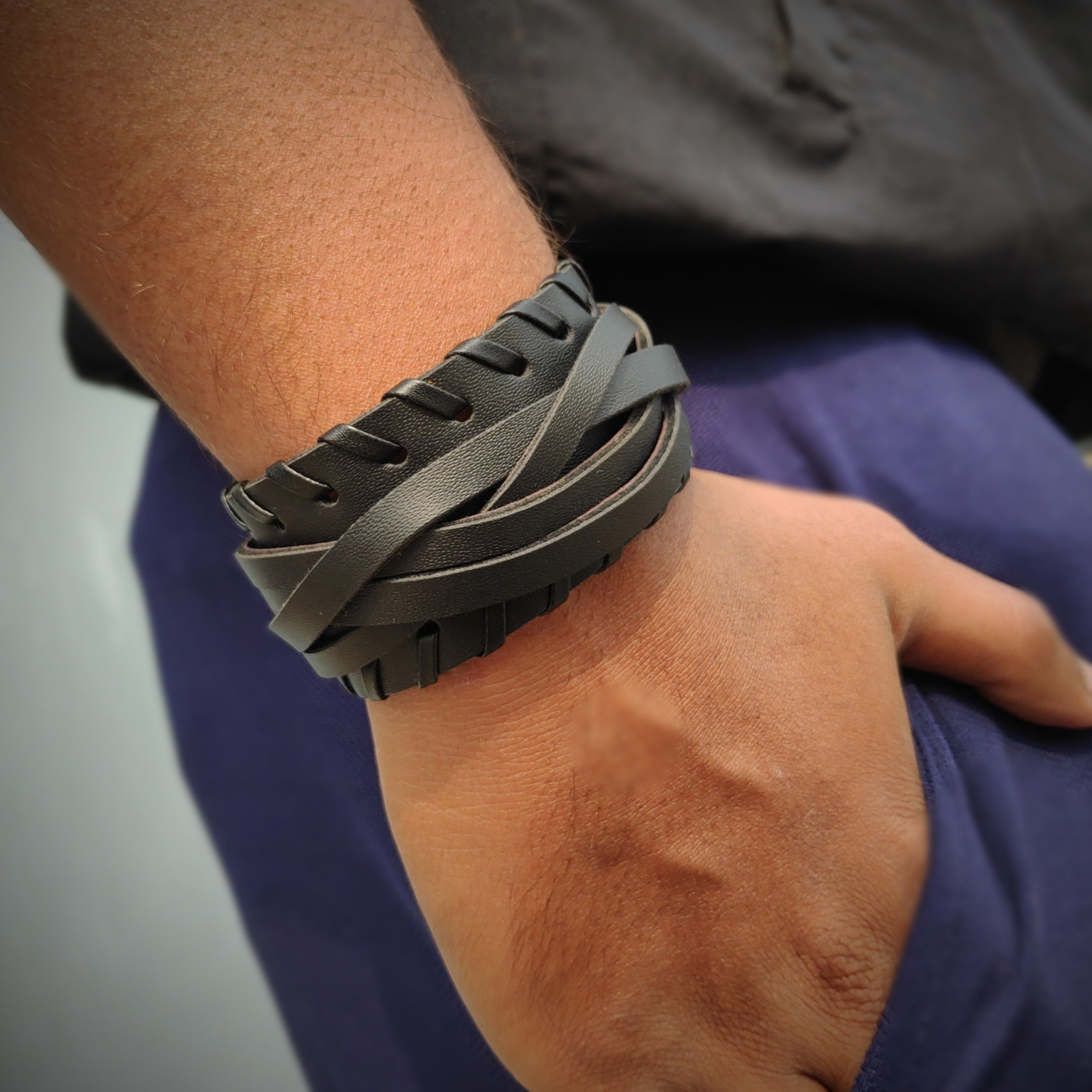 Unisex Wide Leather Punk Bracelet Cuff Wrap Wristband Surfer Bangle