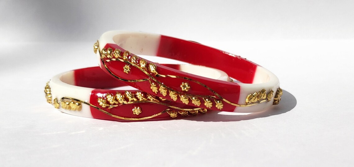 Bengali White and Red Designer Bangle Gold Plated.shakhamade Etsy