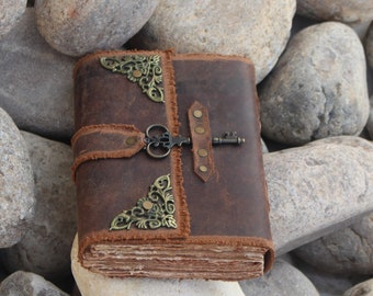 Personalized Leather journal with handmade deckle edge papers. Customize it for a special gift.