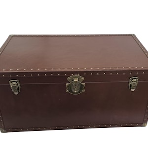 Handmade Top Grain Leather Trunk: Brass Accent Storage Chest