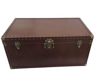 Handmade Top Grain Leather Trunk: Brass Accent Storage Chest