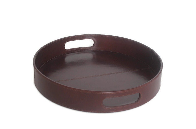 Handmade Leather Round Tray: Elegant Coffee Table & Serving Tray