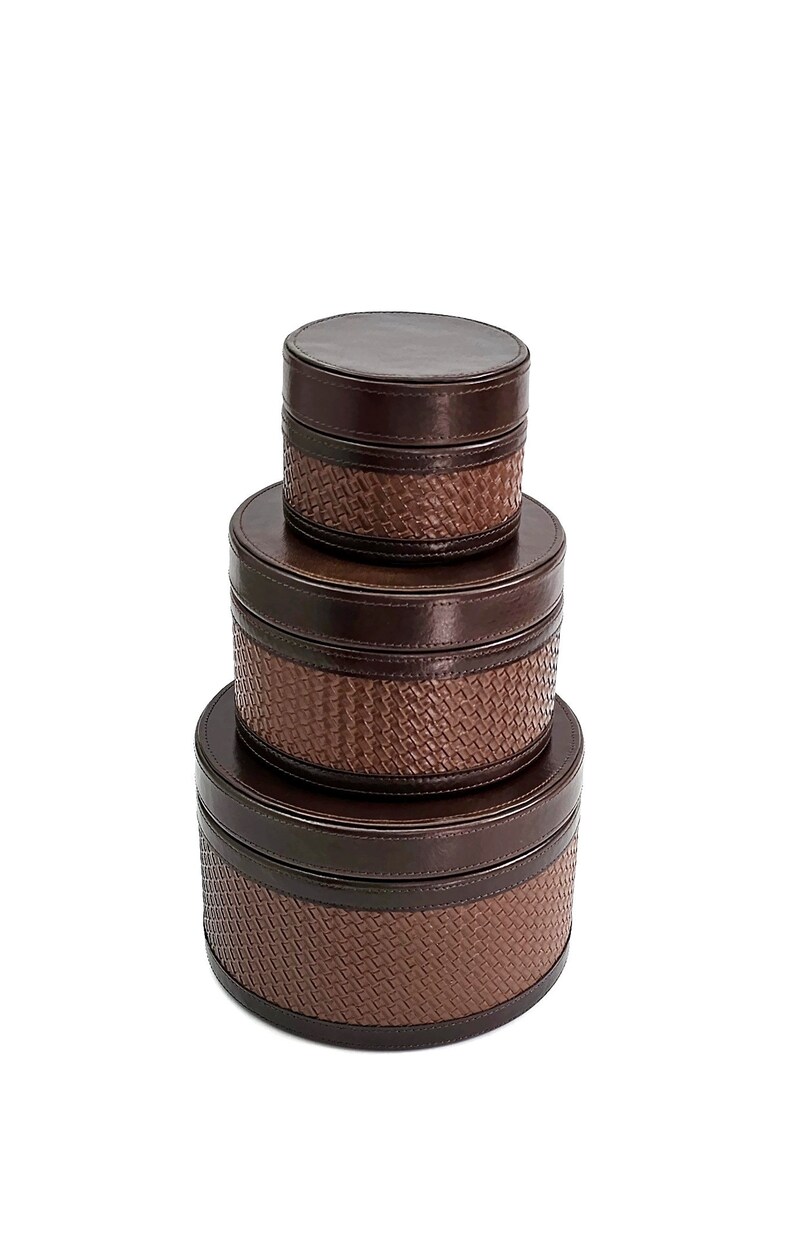 Handmade Leather Nesting Boxes Set: Versatile and Elegant Round Storage ...