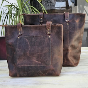 Leder Tragetasche mit Reißverschluss | Große Schultertasche für Frauen | Stilvolle und strapazierfähige Alltagstasche mit abnehmbarer Innenoption