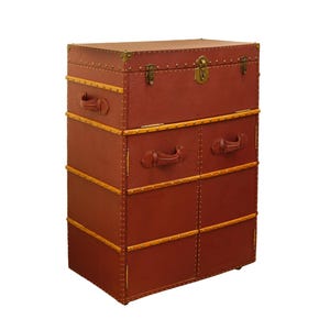 Mueble bar de cuero de grano superior hecho a mano con detalles de metal de latón: almacenamiento de bar de lujo para el hogar
