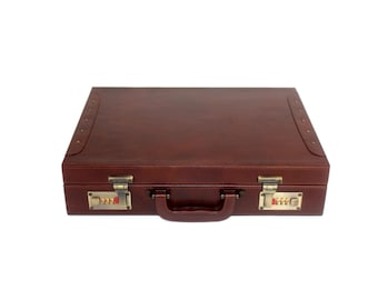 Leather Briefcase - Leather Attache - Vintage Business Handbag for Men and Women -Hardshell work bag