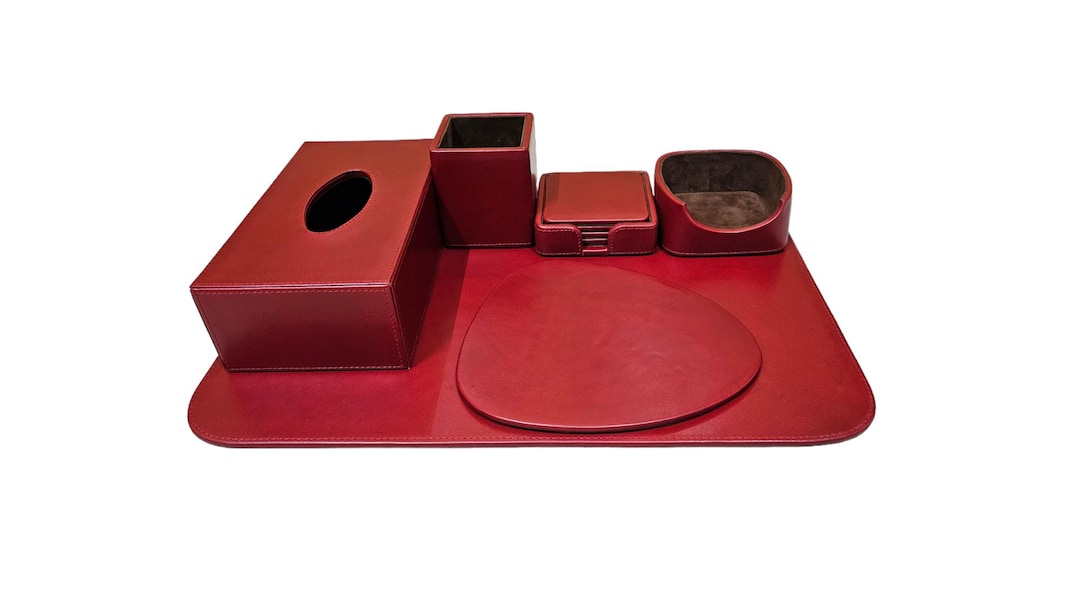 Luxury Leather Office Accessories Set Blotter, Pen Stand, Tissue Box