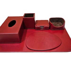 Leather Desk Accessories Office Organizer Set - Blotter - Tissue Box - Coasters - Mouse Pad - Gift For Him - For Her - Personalized Gift