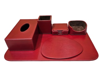 Leather Desk Organizer Set: Blotter, Coasters, Mouse Pad