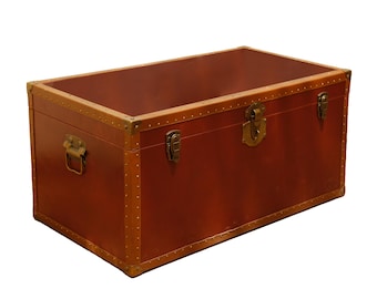 Handmade Top Grain Leather Trunk: Brass Accent Storage Chest