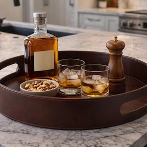 Handmade Leather Round Tray: Elegant Coffee Table & Serving Tray