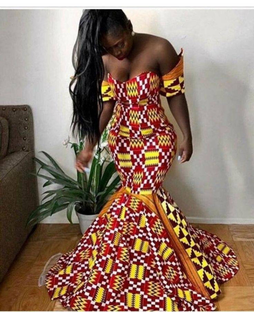 African Dress Kante Design Sleeveless Gown Hand Made Back - Etsy