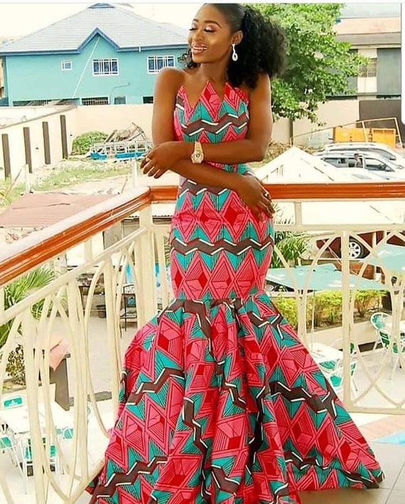 ankara fitted long gown