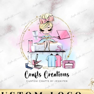 Crafter Business LOGO Custom Editable Logo Template Craft Pastel Pink Blue Business Logo T-shirt Tumbler Makers DIY Cricut Machine Logo