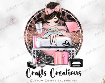 Crafter Business LOGO Glitter Rose Gold Leopard Crafter Custom Logo Template Editable Craft Rosegold Business Logo T-shirt Tumbler Makers