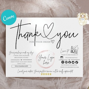 CANVA Bearbeitbar EINFACH Geschäft Danke Einfügen Kartenvorlage, Moderne einfache CANVA Einlegekarte Verpackung Danke für Ihre Bestellung Hinzufügen Logo