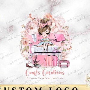 Floral Crafter Business LOGO Template Crafter Custom Editable Logo Pink Rose Gold Business Logo T-shirt Tumbler Makers DIY Logo Cricut Logo