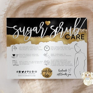 TOUCAN - SUGAR Scrub Care Card Template, EDITABLE Black Gold Scrub Care Instructions, Printable Exfoliating Butter Care Guide